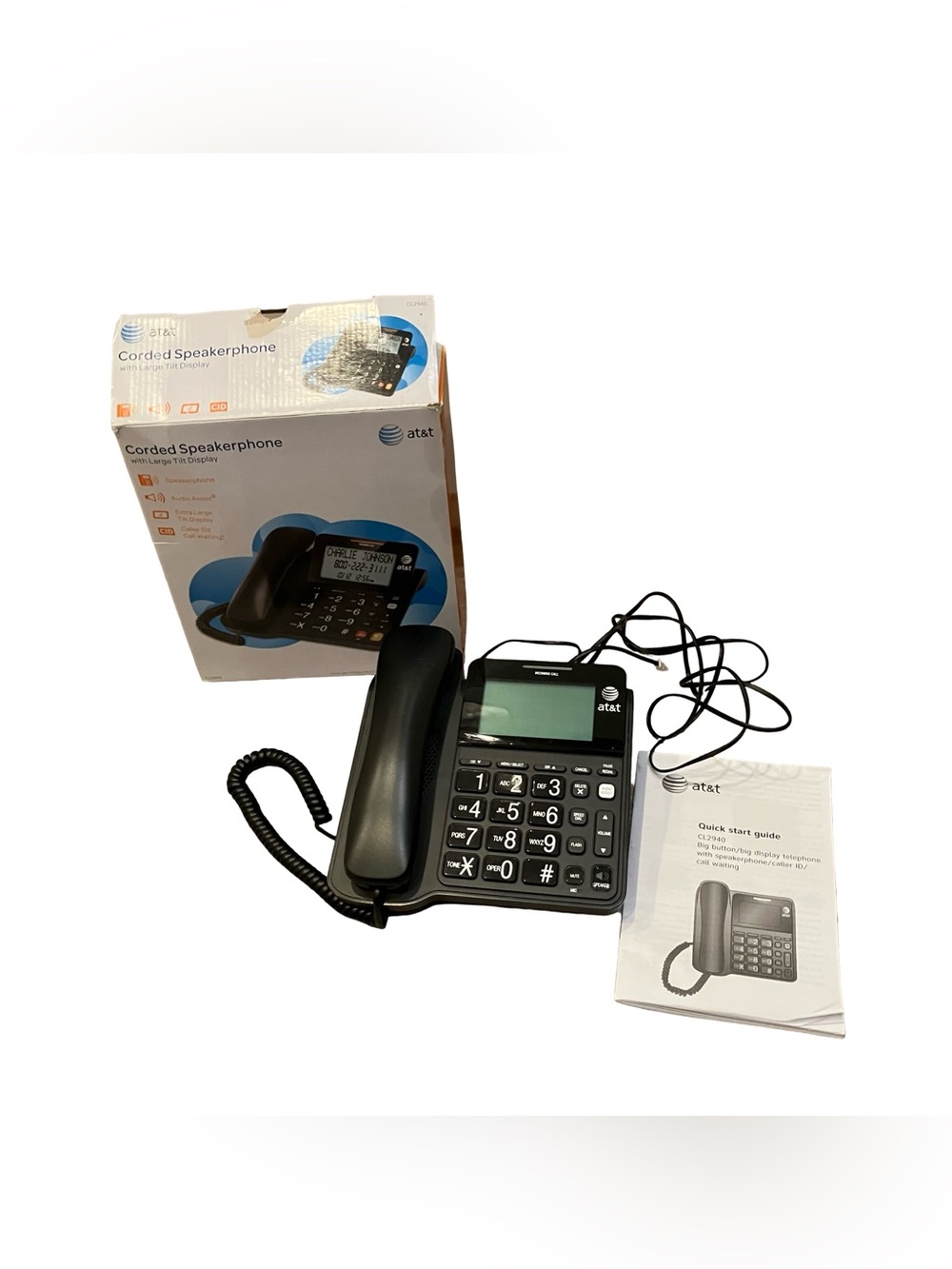 AT&T CL2940 Corded Phone Caller ID/Call Waiting Speaker Landline Hearing